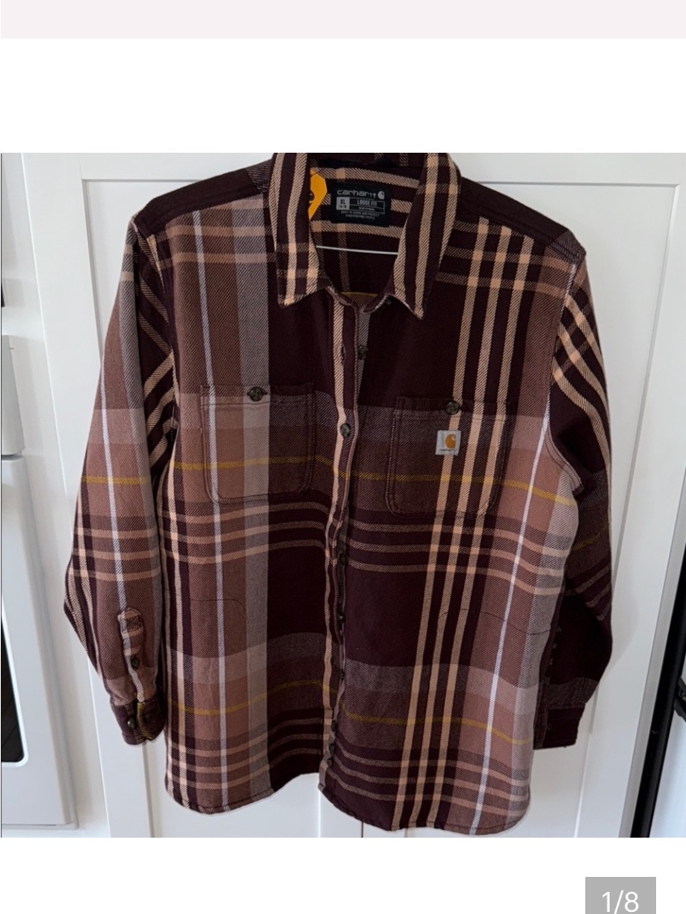 Carhartt Brow and mauve loose fit heavy weight twill Plaid Shirt